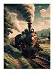Retro Tren  Dekoratif Mdf Tablo 18cm X 27cm