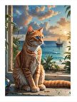 Sarı Kedi Ve Sahil Model Mdf tablo 18cm X 27cm