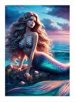 Renkli Deniz Kızı Desenli Ahşap Tablo 18cm X 27cm