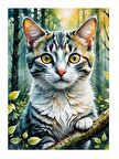 Ormandaki Kedi Desenli Mdf Tablo 18cm X 27cm