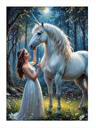 Tek Boynuzlu At Ve Kadın Art Mdf Poster 18cm X 27cm