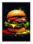 Lezzetli Hamburger Çizimi Model Ahşap Tablo