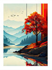 Sonbahar Ağaç Manzarası Art Mdf Poster