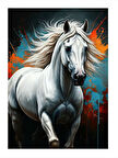 Koşan Beyaz At Modern Ahşap Tablo