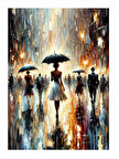 Yağmur Altında İnsanlar Desenli Mdf Tablo