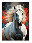 Koşan Beyaz At Hediyelik Ahşap Tablo
