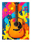 Renkli Gitar Tasarımı Dekoratif Mdf Tablo