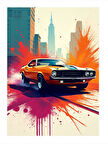 Şehir Ve Retro Spor Araba Dekoratif ahşap Tablo