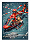 Kırmızı Helikopter Tasarımı Art Mdf Tablo