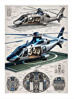 Helikopter Teknik Çizimi Art Mdf Poster