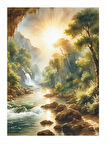 Güneşli Nehir Manzarası Modern Mdf Tablo