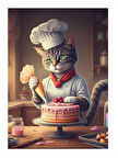 Pastacı Kedi Figürü Desenli Mdf Tablo