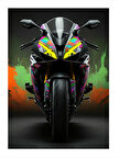 Renkli Yarış Motosikleti Hediyelik Mdf Tablo