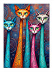 Renkli Uzun Boyunlu Kediler Dekoratif ahşap Tablo