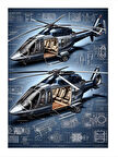 Çift Helikopter Teknik Çizimi Modern Mdf Tablo