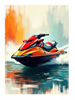 Renkli Jet Ski Çizimi Hediyelik Mdf Tablo