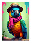Şapkalı Papağan Portresi Model Ahşap Tablo