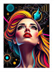 Renkli Fütüristik Kadın Yüzü Dekoratif ahşap Tablo