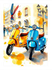 Sarı Ve Mavi Vespa Scooter Mdf poster