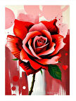 Kırmızı Gül Çizimi Desenli Mdf Tablo