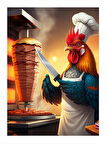 Döner Kesmeye Hazırlanan Horoz Şef Modern Mdf Tablo