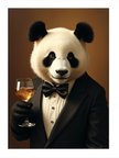 Şık Siyah Takım Elbiseli Panda Desenli Mdf Tablo