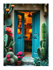 Mavi Kapı Ve Kaktüsler Modern Ahşap Tablo