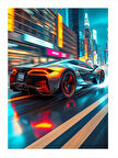 Renkli Gece Şehri Ve Hızlı Araç Dekoratif Mdf Tablo