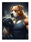 Dumbbell İle Egzersiz Yapan Köpek Desenli Mdf Tablo