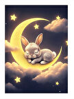 Ay Işığında Uyuyan Tavşan Art Mdf Poster