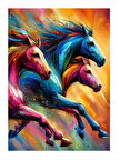 Rengarenk Koşan Atlar Mdf Tablo
