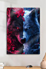 Metal Baskı - Mitolojik Kurt Bordo Mavi Türk, Dekoratif Tablo