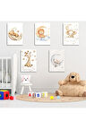 Çocuk, Bebek Odası, Uykucu Hayvanlar Alemi, 5'li Dekoratif Metal Tablo