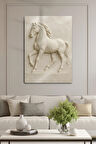 3D Kabartma Metal Baskı - At Figürlü, Mermer Görünüm, Dekoratif Tablo, Sanat, Ev Dekorasyon
