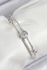 Pirinç Zirkon Taşlı Pırlanta Model Gümüş Renk Kadın Bileklik - TJ-BB7880