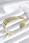 Eğik Şerit Model Gold Renk Pirinç Kadın Bileklik - TJ-BB8019