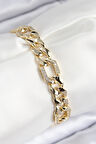 VIP Pirinç Zirkon Taşlı Parçalı Zincir Model Gold Renk Kadın Bileklik - TJ-BB7767