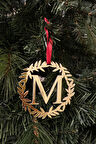 Yılbaşı ağacı süsü pleksi harf - altın çelenk M