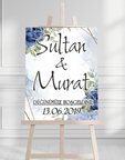 Söz Nişan Düğün İçin 50x70 Karşılama Panosu - Beyaz Çiçek ve Yeşil Yaprak Tasarımlı