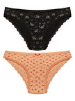 2 Lİ Paket Desenli Dantelli M Beden Kadın Bikini Külot