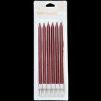 Kırmızı Simli İnce Uzun Pasta Mum 16 cm * 6 Adet