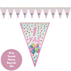 1 Yaş Yıldızlı Pembe Flama Bayrak Set Süs