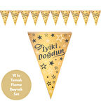 İyiki Doğdun Altın Siyah Flama Bayrak Set Süs