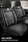 Seat Leon  Uyumlu 5 KOLTUK TAM SET KRAL SERİSİ JAKAR OTO KOLTUK KILIFI SİYAH-BEYAZ ŞERİT