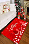 Dijital Baskılı Yıkanabilir Kırmızı Renkli Merry Christmas Yazılı Yeni Yıl Halısı