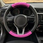 Deri Silikon Direksiyon Kılıfı Geçme 4 Parça Siyah Pembe