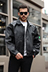 Erkek Siyah Oversize Vintage Deri Ceket