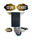 Kale Ahşap Tekerli Ayak Mobilya Masa ve Dolap Tekerli Ayağı(FRENLİ)(12CM)(ANTRASİT)(4 ADET)(KAYIN)
