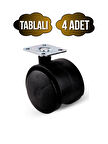 Düz Tablalı Tekerlek 50mm Masa Sehpa Dolap Tekeri(SİYAH)(50MM)(4 ADET)
