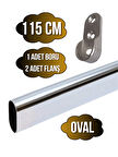 Metal Oval Krom Mobilya Dolap Askı Borusu(115CM)(OVAL)(2 ADET FLANŞ-1 ADET BORU)(BOY:30MM EN:15MM)